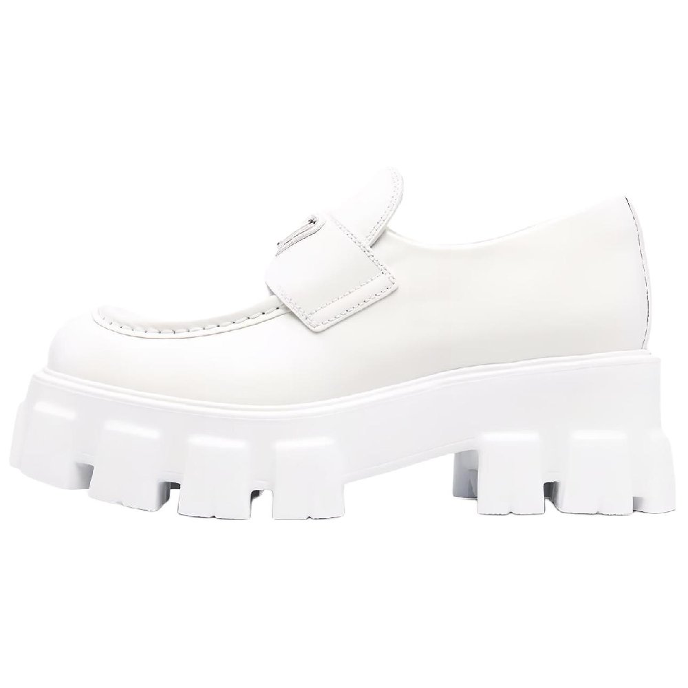PRADA Brushed Leather Monolith Loafers 'White' Women's