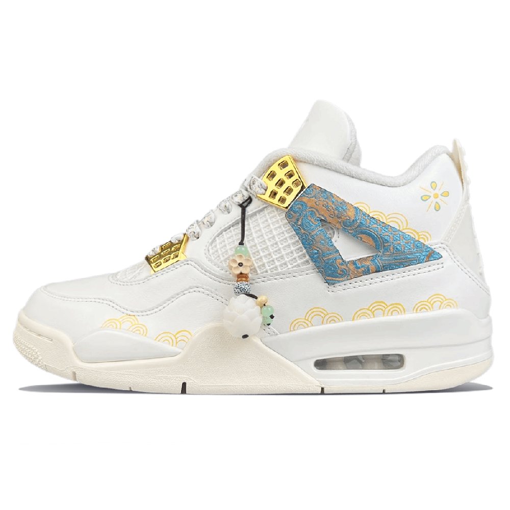 Jordan Air Jordan 4 Abrasion-Resistant Mid-Top Vintage Basketball Shoes Women's White Gold