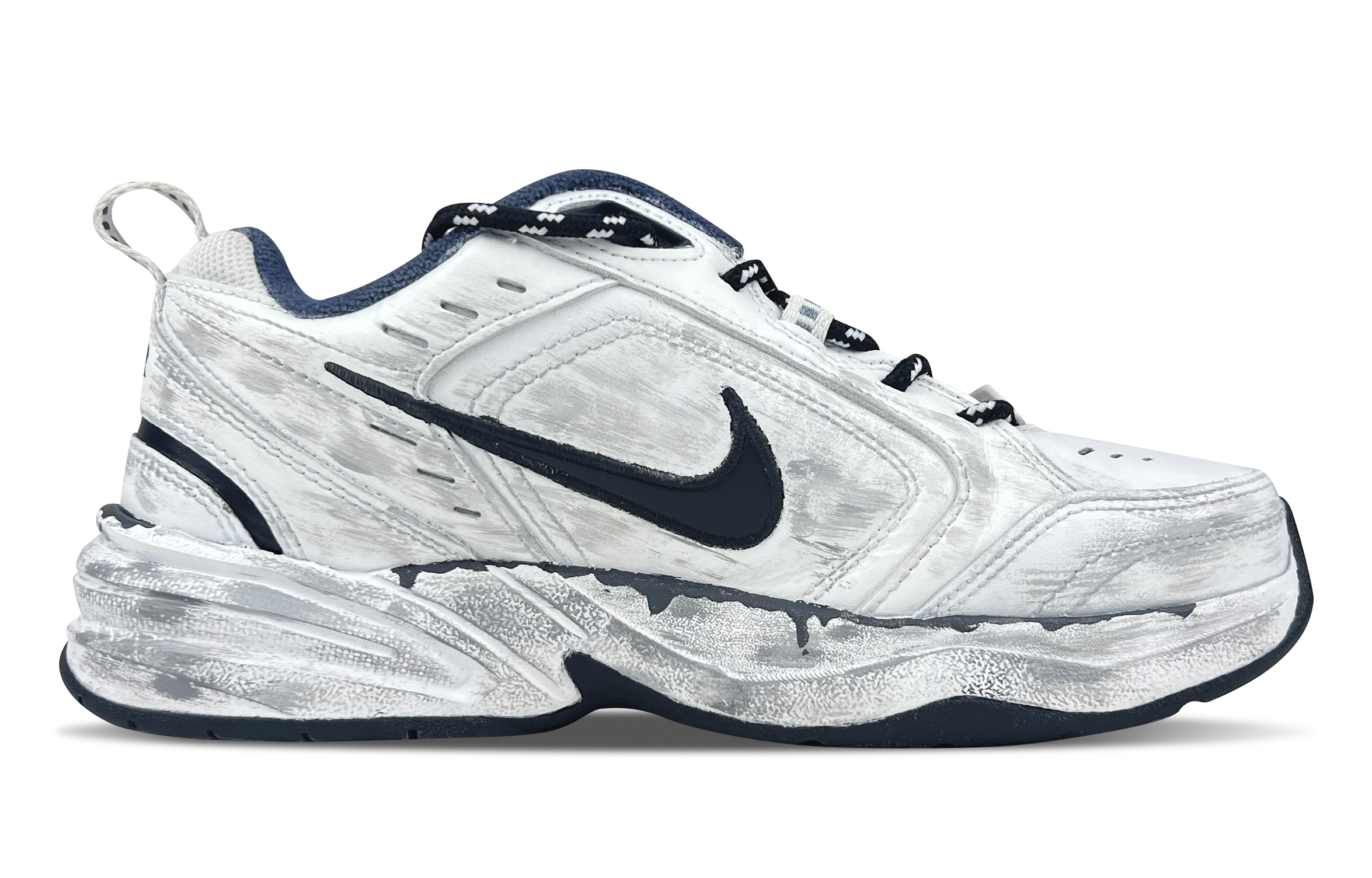 Nike Air Monarch 4 Abrasion Resistant Low Top Chunky Sneakers Unisex Gray White