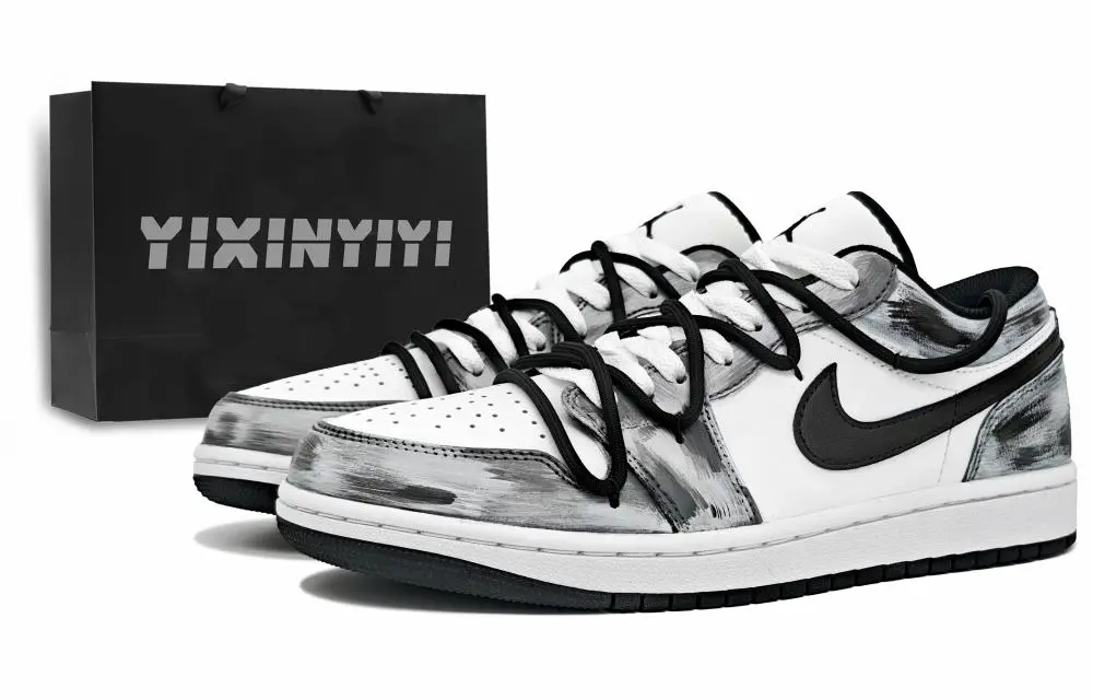 Jordan Air Jordan 1 Cushioning, Wear Resistant Low top Vintage Basketball Shoes Unisex Black White Gray