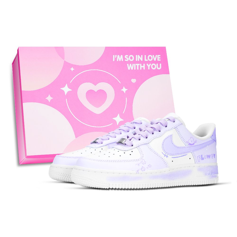 Nike Air Force 1 Air Force 1, Purple Flower Anti Slip Wear Resistant Low Top Skateboard Shoes Women's White Purple