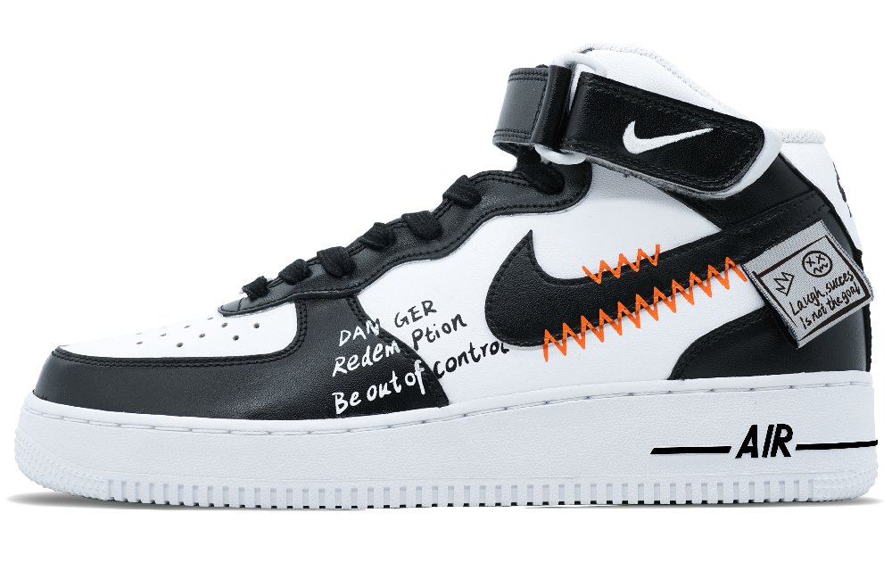 Nike Air Force 1 07 Air Force 1 Redemption Collection Mid-Top Skateboard Shoes Men's Black White Orange