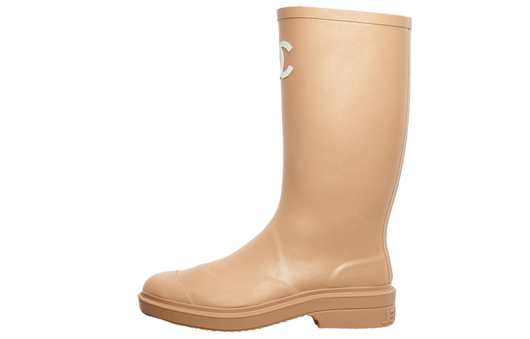 CHANEL Rubber Rain Boots Beige Women's