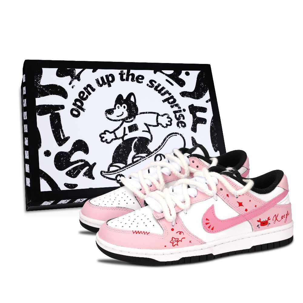 Nike Dunk Black White, Stellar Crab Step Abrasion Resistant Low Top Skateboard Shoes Unisex Pink