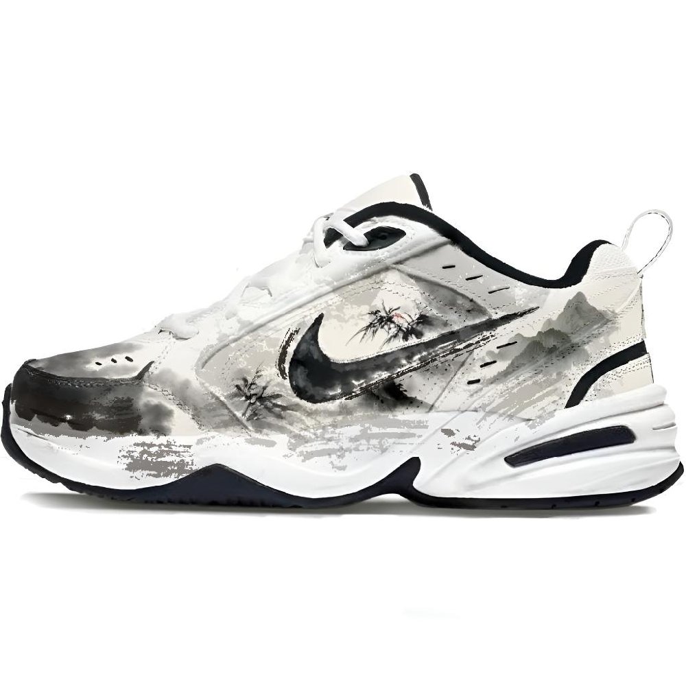 Nike Air Monarch 4 Folded Bamboo Prayer Abrasion Resistant Low Top Chunky Sneakers Unisex Black