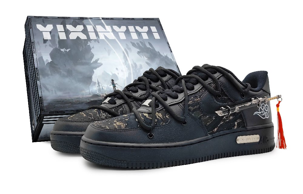 Nike Air Force 1 Low Low-Top Skateboard Shoes GS Black Gold