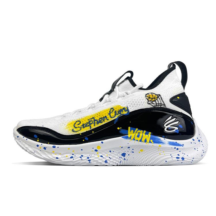 Under Armour Curry 8 Anti-Slip Wear-Resistant Breathable Lightweight Mid-Top Basketball Shoes Unisex Black White