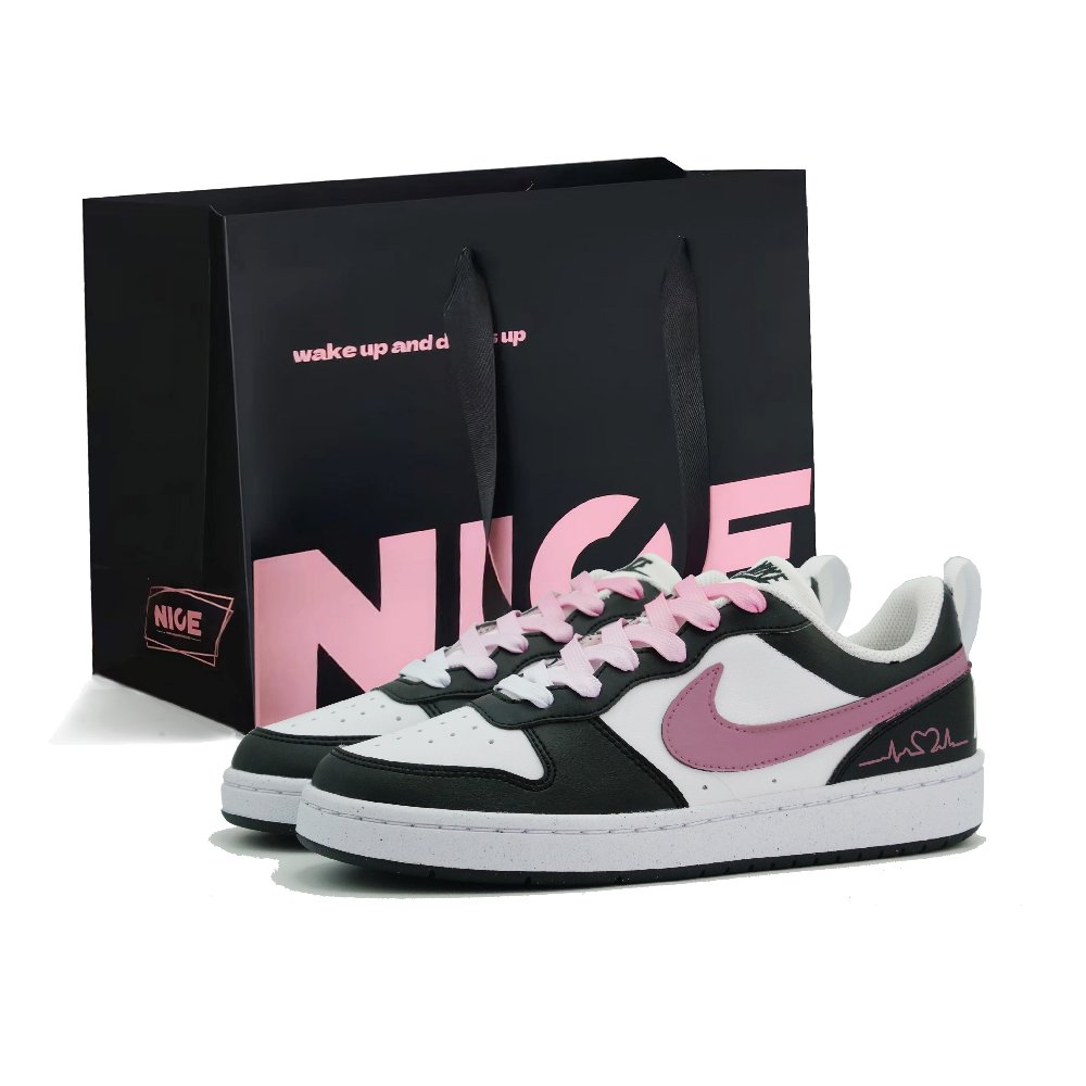 Nike Court Borough GS Heartbeat Melody Slip Resistant Abrasion Resistant Low top Skateboard Shoes Women's Black Pink