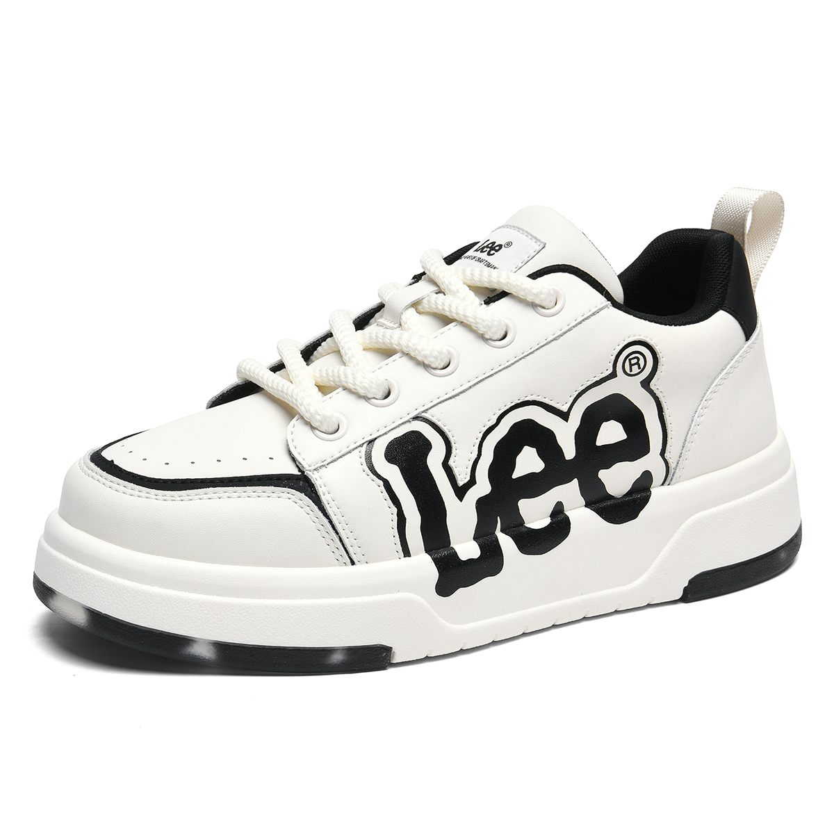 Lee Trendy Versatile, Fashion Minimalist Style White Sneakers Low Top Skateboard Shoes Men's