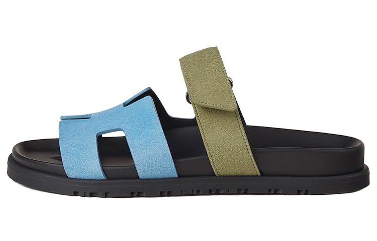 HERMES Chypre Slide Slippers Women's Blue Green