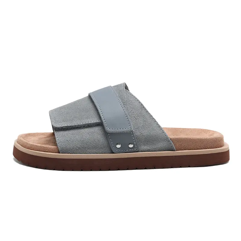 Jeep EVA Stud Stitching Leather Patchwork Slide Slippers Men's Gray