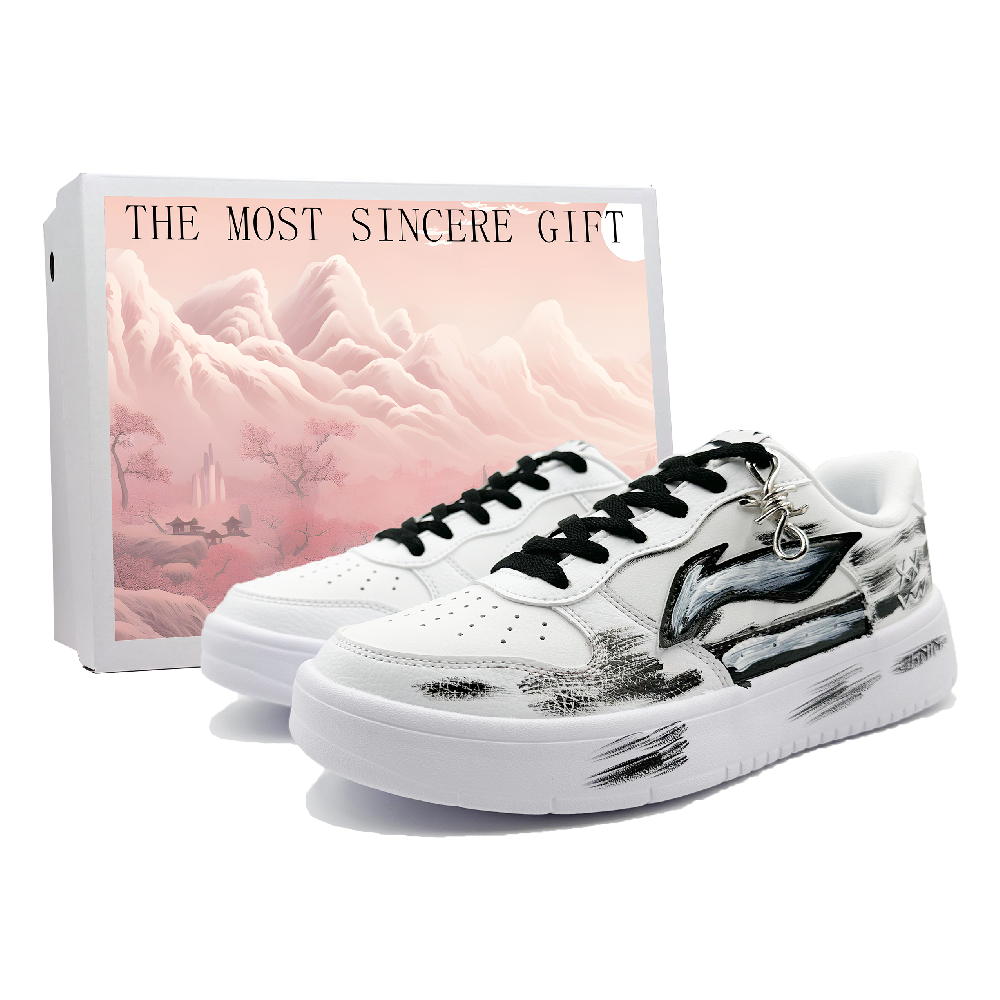 LiNing Pontoon Boats Slip Resistant, Abrasion Resistant, Breathable Low top Skateboard Shoes Unisex Black White