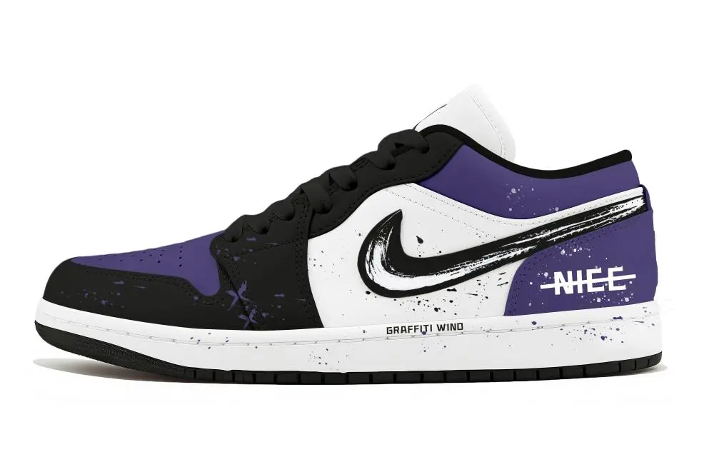 Jordan Air Jordan 1 Hand Drawn Graffiti Cushioning, Wear Resistant Low top Vintage Basketball Shoes Unisex Purple