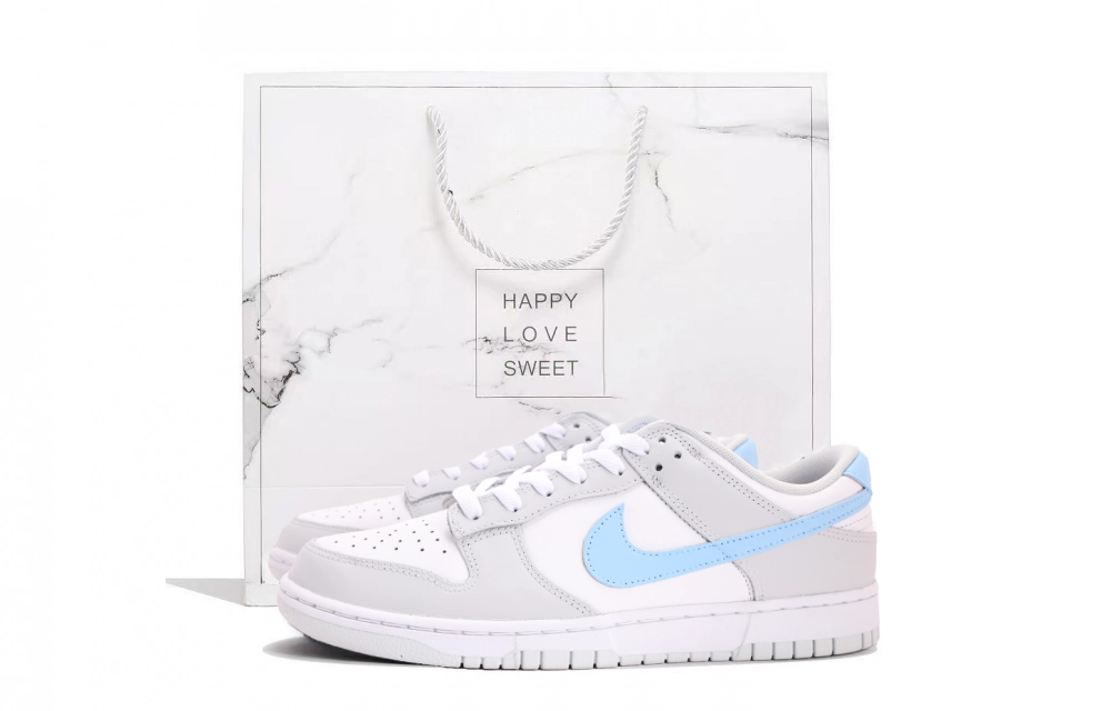 Nike Dunk Wrapping, Wear Resistant And Non Slip Low top Skateboard Shoes Unisex White Gray
