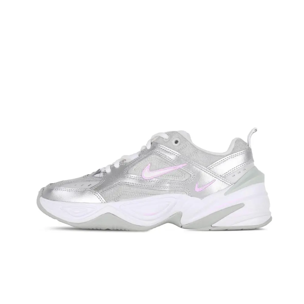 Nike M2K Tekno Mirror Silver Cushioning, Wear Resistant Low top Chunky Sneakers Women's Silver Pink