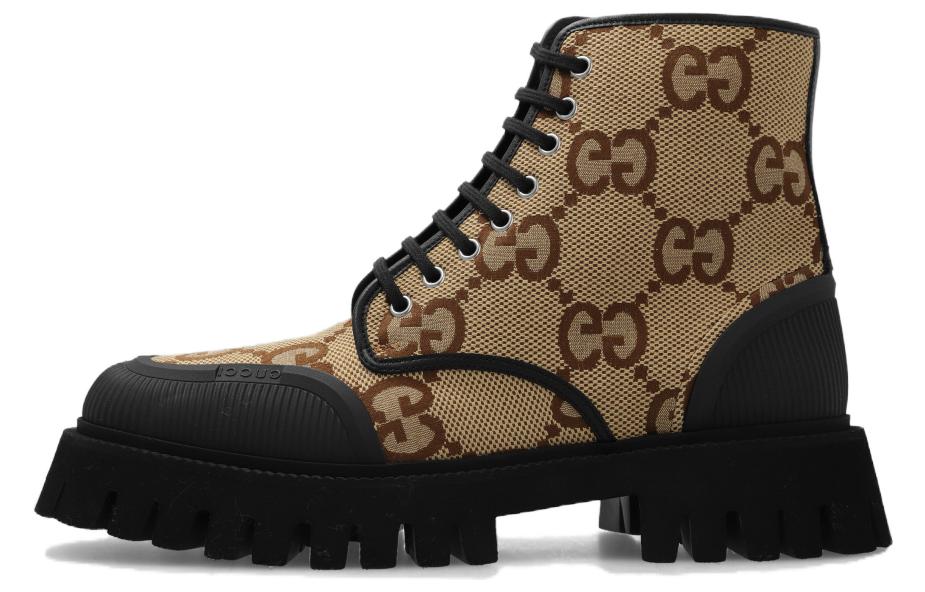 GUCCI Maxi GG Lace Up Boots Camel