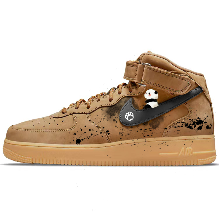 Nike Air Force 1 Anti-Slip Wear-Resistant Mid-Top Skateboard Shoes Unisex Wheat