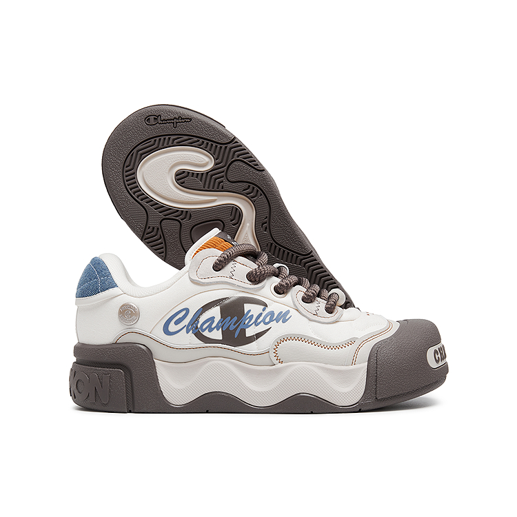 Champion Low Sugar Puffy Shoes Balance Low Top Skateboard Shoes Men's Milk White/Coffee Bean Gray