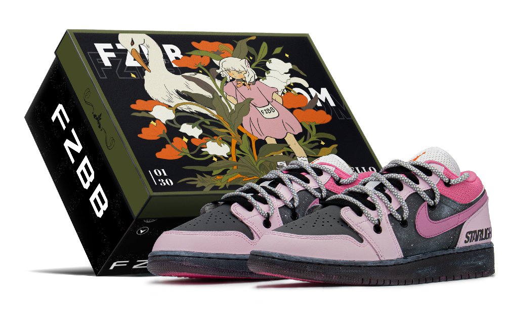 Jordan Air Jordan 1 Low FZBB Low Top Vintage Basketball Shoes GS Pink Black