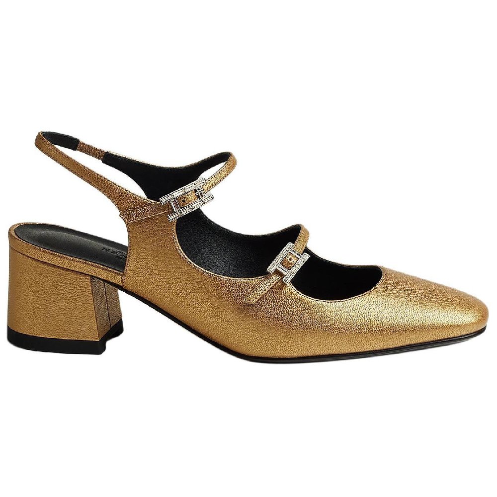 HERMES Jackie Spool Heel High Heels 6cm Women's Gold