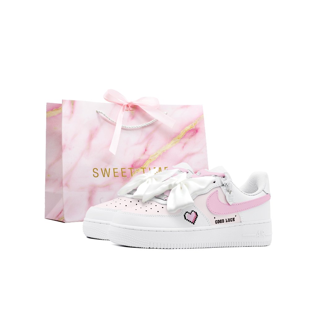 Nike Air Force 1 Low Top Skateboard Shoes Women's Pink White
