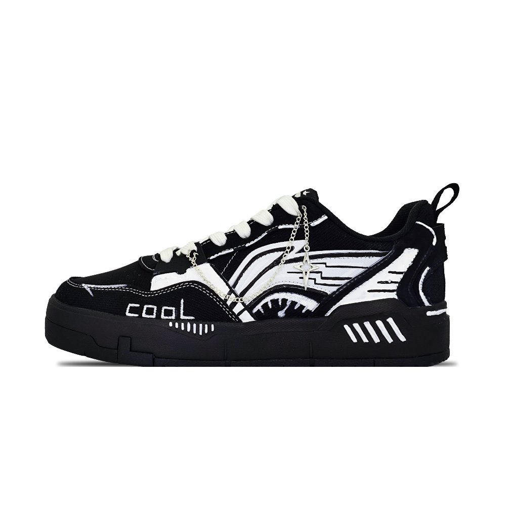 LiNing Yuan Chu Slip Resistant Cushioning Abrasion Resistant Low Top Skateboard Shoes Men's Black White