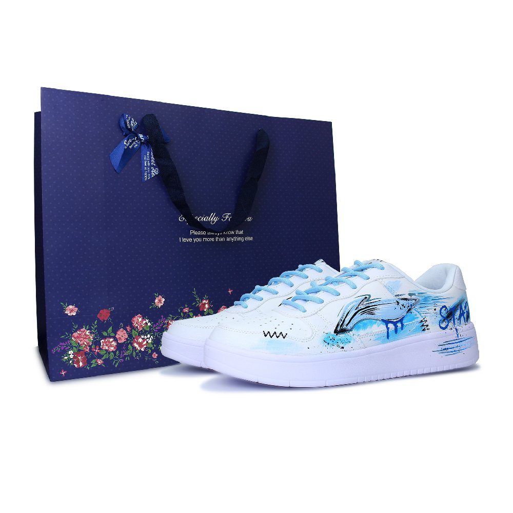 LiNing Pontoon Boats Abrasion Resistant, Lightweight, And Breathable Low top Skateboard Shoes Unisex White Blue