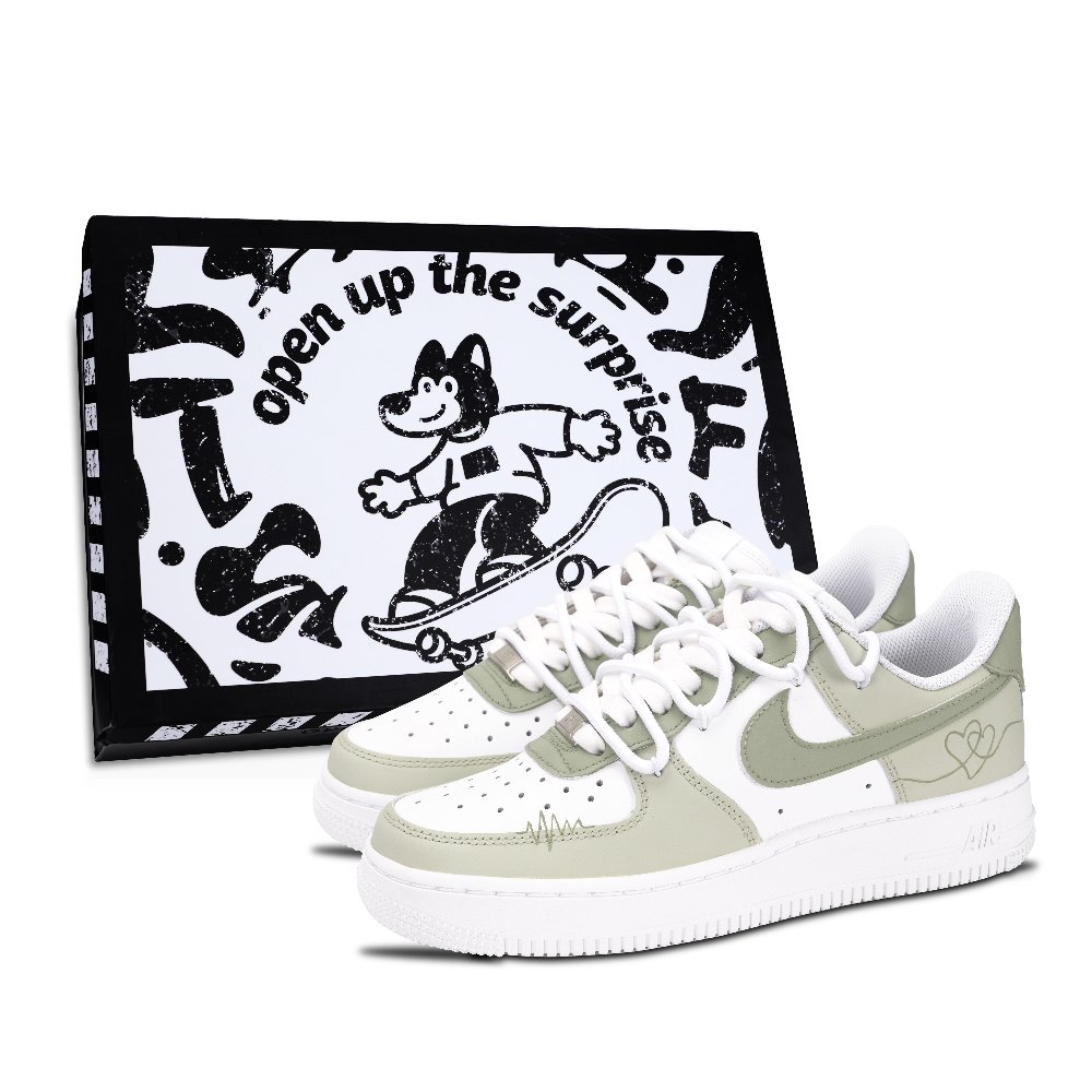 Nike Air Force 1 Air Force 1, Serial Love Abrasion Resistant Low Top Skateboard Shoes Unisex Gray Green