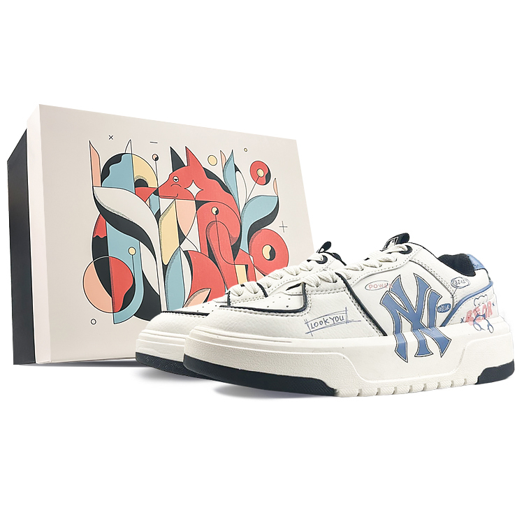 MLB New York Yankees Abrasion Resistant Height Increasing Low Top Skateboard Shoes Unisex White Blue