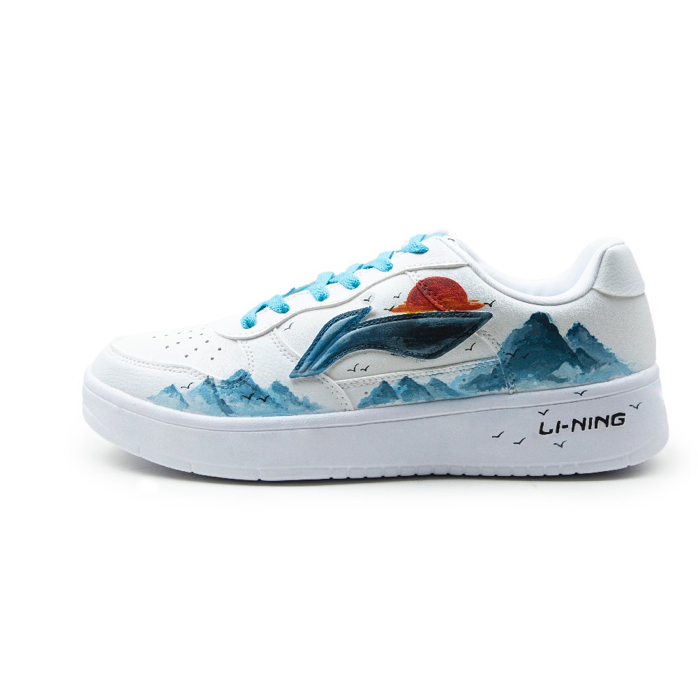 LiNing Pontoon Boats Abrasion Resistant Height Increasing Low top Skateboard Shoes Men's White Blue