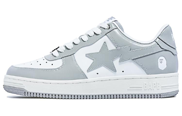 A BATHING APE Wear-Resistant Slip-Resistant Low-Top Stylish Skateboarding Shoes Unisex Gray White