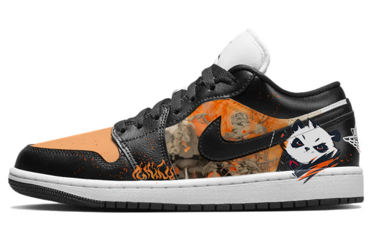 Jordan Air Jordan 1 Orange Flame Orange Panda Anti-Slip Wear-Resistant Low-Top Skateboard Shoes Women's Black White