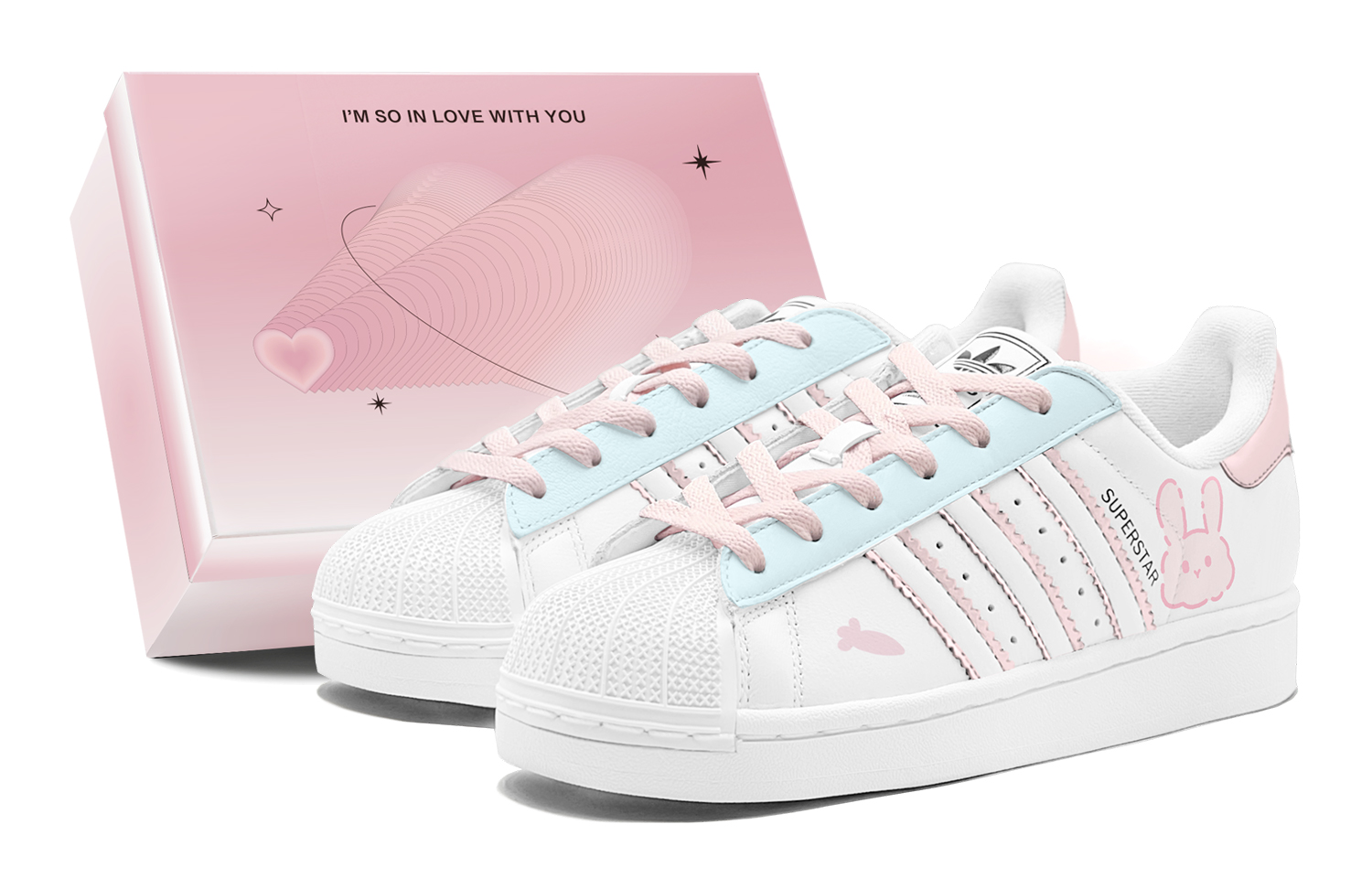 Adidas Originals Superstar 2 Carrot Bunny Low top Skateboard Shoes Unisex Pink Blue