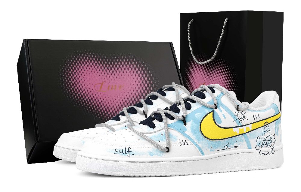 Nike Court Vision 1 Summer Surfing Abrasion Resistant Low Top Skateboard Shoes Men's Blue Yellow
