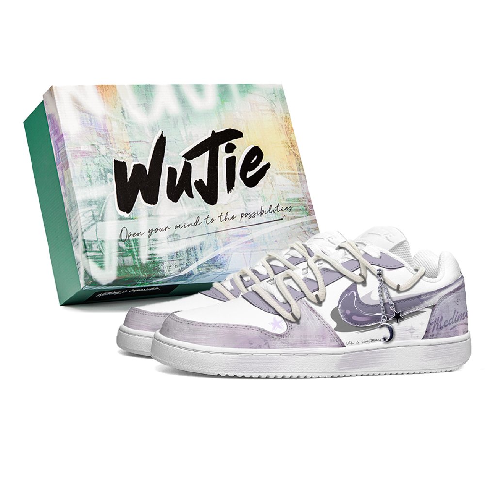 Nike EBERNON Wu World, Box, Purple Elegance Slip Resistant Low Top Skateboard Shoes Unisex Purple White