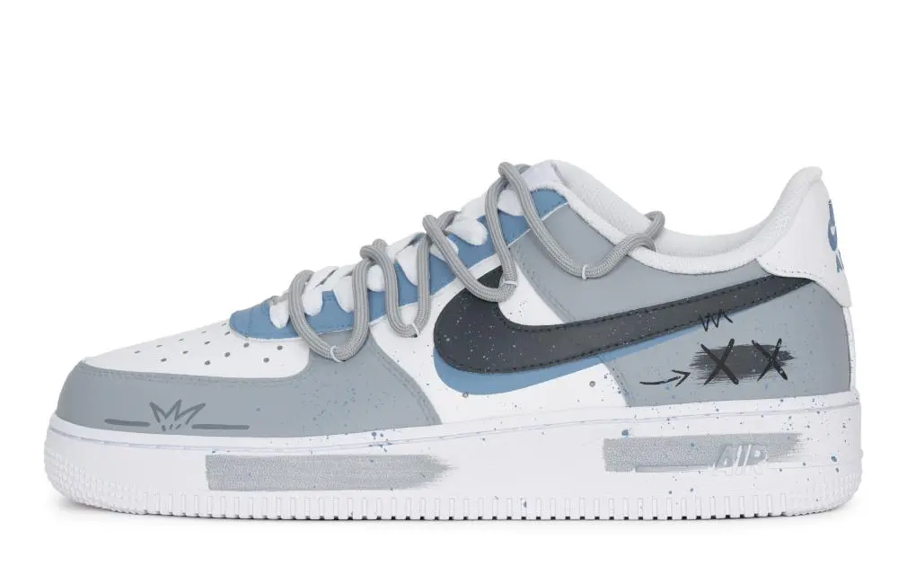 Nike Air Force 1 Slip Resistant, Abrasion Resistant, Lightweight Low top Skateboard Shoes Unisex Gray Blue