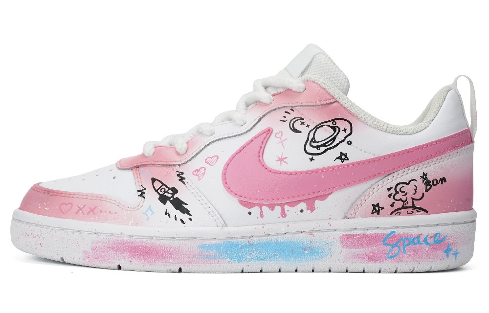 Nike Court Borough 2 Skateboard Shoes Women's Low-Top White/Pink/Blue/Black