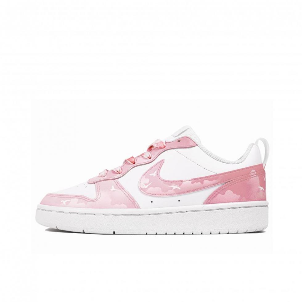 Nike Court Borough 2 A Side Slip-Resistant Cushioning Wear-Resistant Low-Top Skateboard Shoes GS White Pink