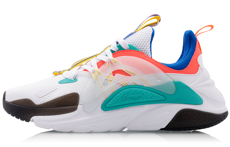 LiNing Spark Anti-Slip Wear-Resistant Low-Top Sports Casual Shoes Women's White Orange Blue