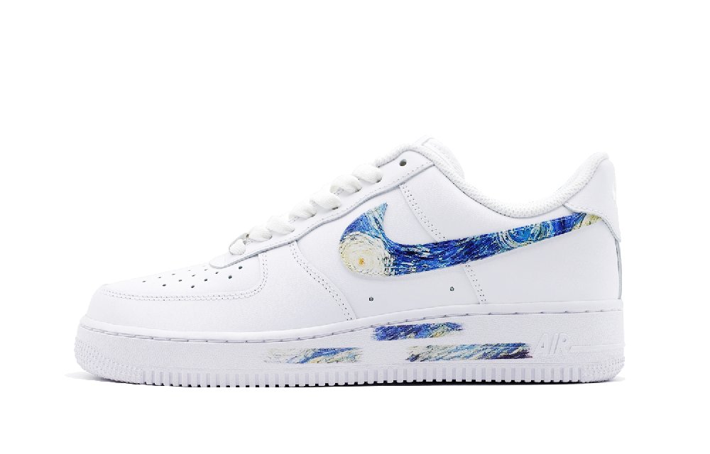 Nike Air Force 1 Van Gogh Starry Sky Artistic Oil Painting Low-Top Skateboard Shoes Men's White Blue