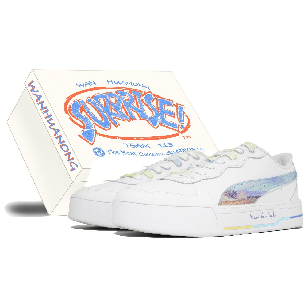 PUMA Skye Kaleidoscope, Rice Fragrance, Box Low Top Skateboard Shoes Women's White