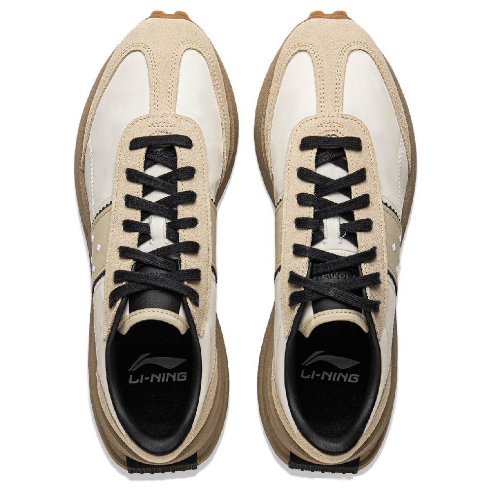 LiNing Lightweight Boat Slip Resistant Height Increasing Low Top Casual Shoes Unisex Ecru