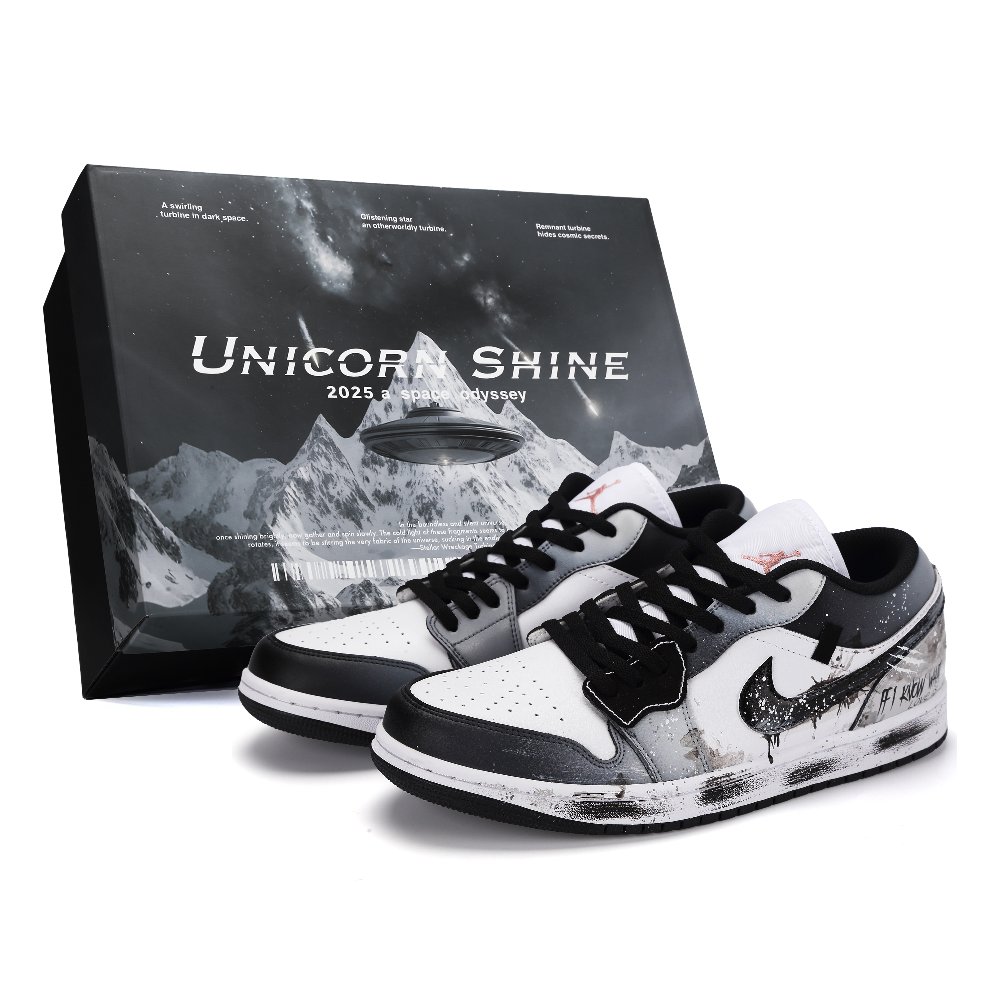 Jordan Air Jordan 1 Different Awake Abrasion Resistant Low Top Vintage Basketball Shoes Men's Black White Gray