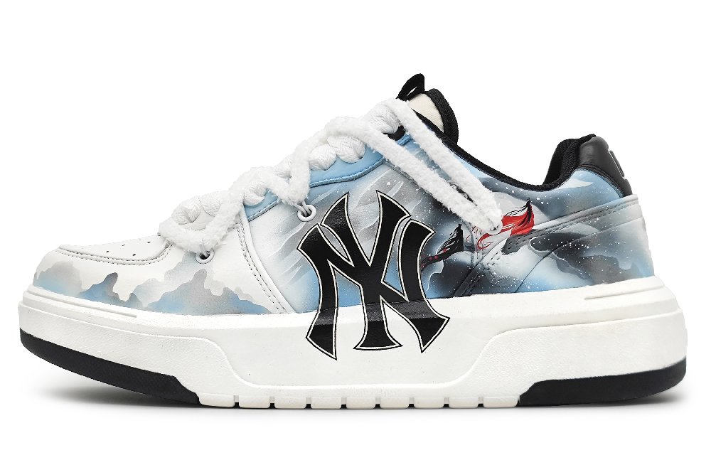 MLB New York Yankees Wear Resistant Height Increasing Low Top Skateboard Shoes Unisex Blue Gray