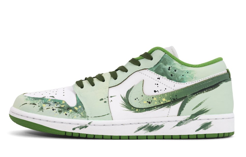 Jordan Air Jordan 1 Blue Glimmer Abrasion Resistant Low top Vintage Basketball Shoes Unisex Green