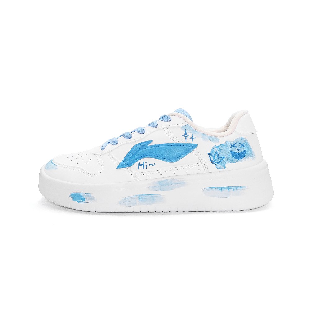 LiNing Pontoon Boats Slip-Resistant Cushioning Abrasion-Resistant Low-Top Skateboard Shoes Unisex White Blue
