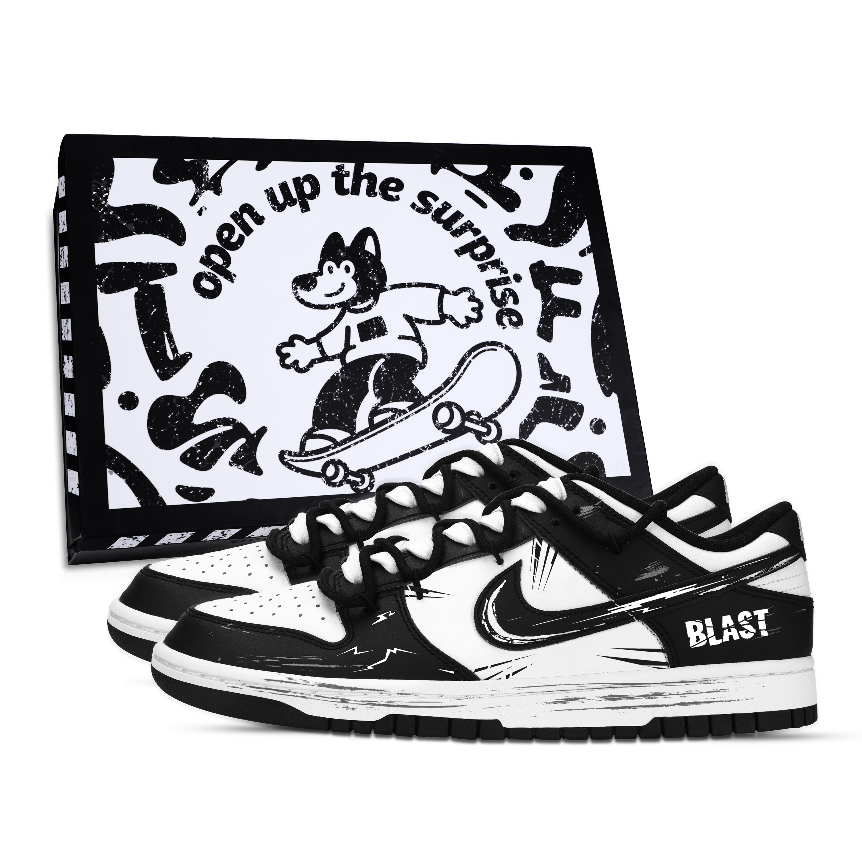 Nike Dunk Destruction Storm Abrasion Resistant Low top Skateboard Shoes Unisex Black White