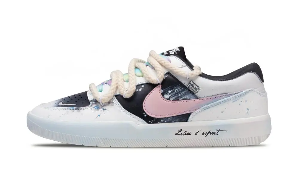 Nike SB Force 58 Pink Blue Planet Abrasion Resistant Low top Skateboard Shoes Men's White Black