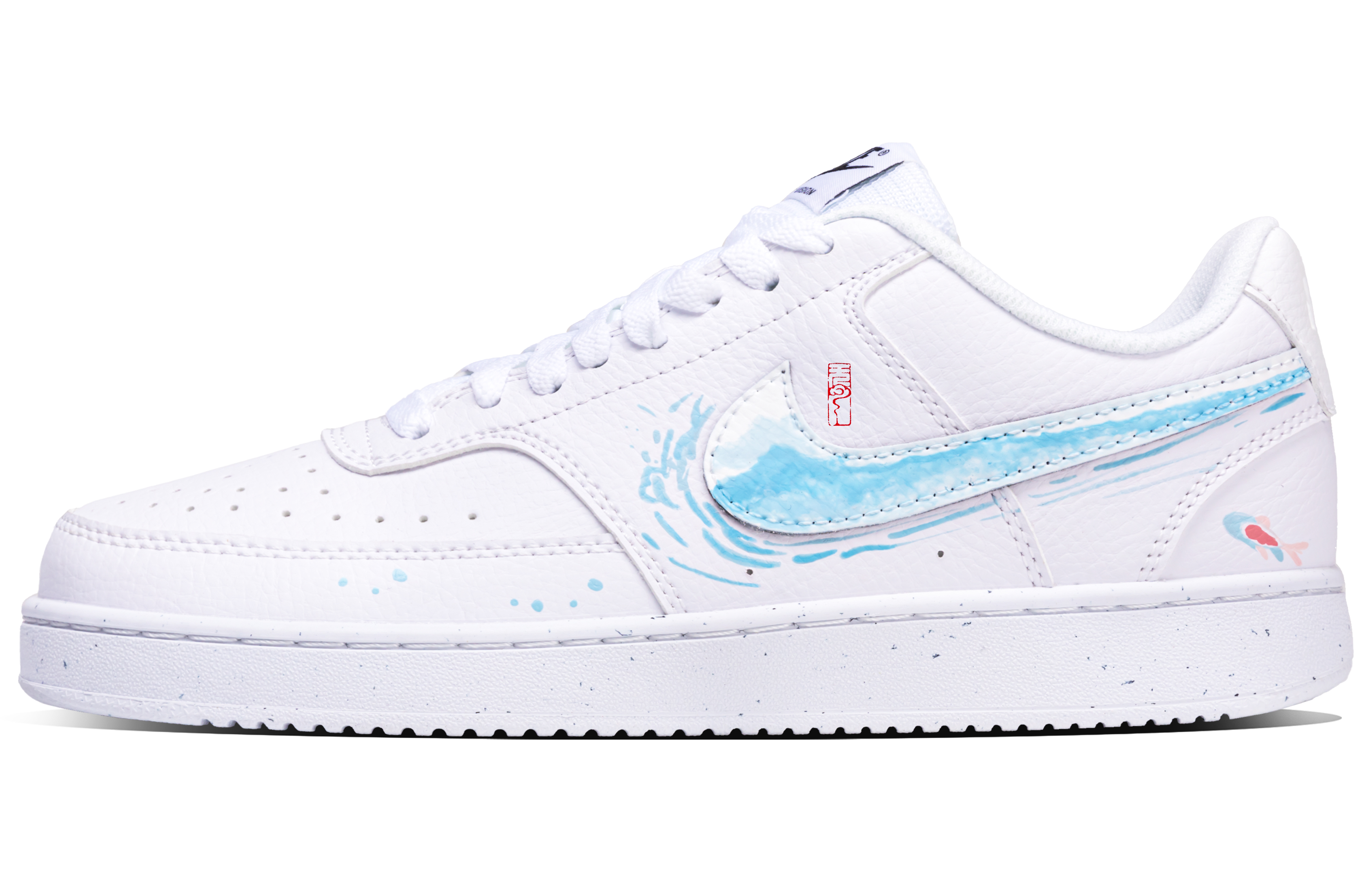 Nike Court Vision 1 Blessing Fish Box Abrasion Resistant Low top Skateboard Shoes Unisex White Blue