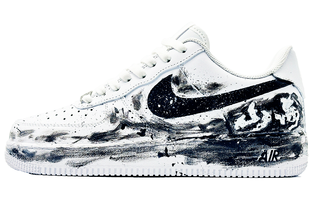 Nike Air Force 1 Hesu Space Mountains And Seas Gathering Abrasion-Resistant Low-Top Skateboard Shoes Unisex Black White